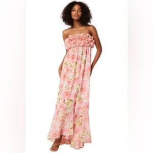 MISA Los Angeles Eden Strapless Floral Chiffon Dress